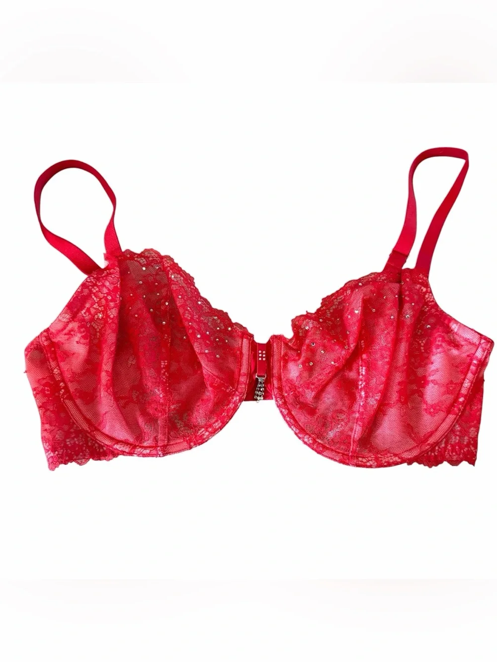 Victoria's Secret Red Lace Sequin Unlined Demi Underwire Bra